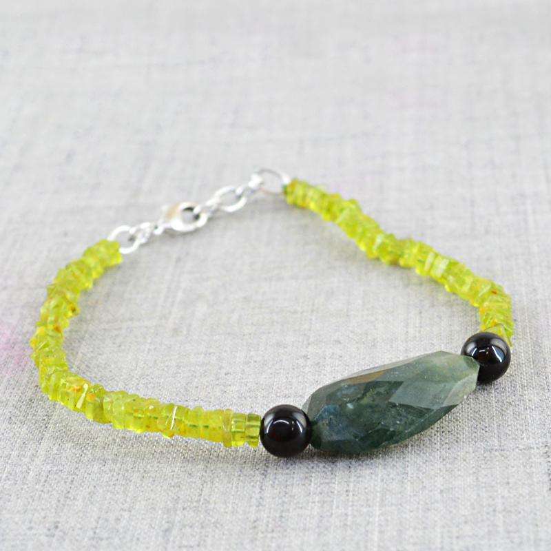 gemsmore:Natural Green Peridot & Green Moss Agate Beads Bracelet gemsmore:Natural Green Peridot & Green Moss Agate Beads Bracelet
