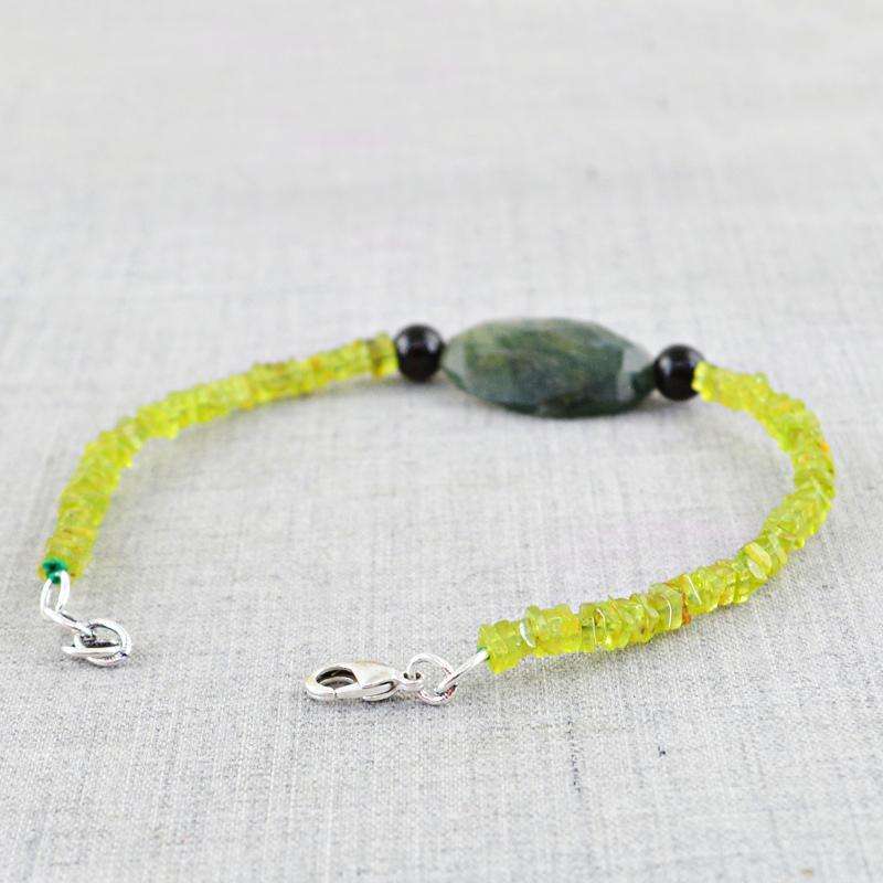 gemsmore:Natural Green Peridot & Green Moss Agate Beads Bracelet gemsmore:Natural Green Peridot & Green Moss Agate Beads Bracelet