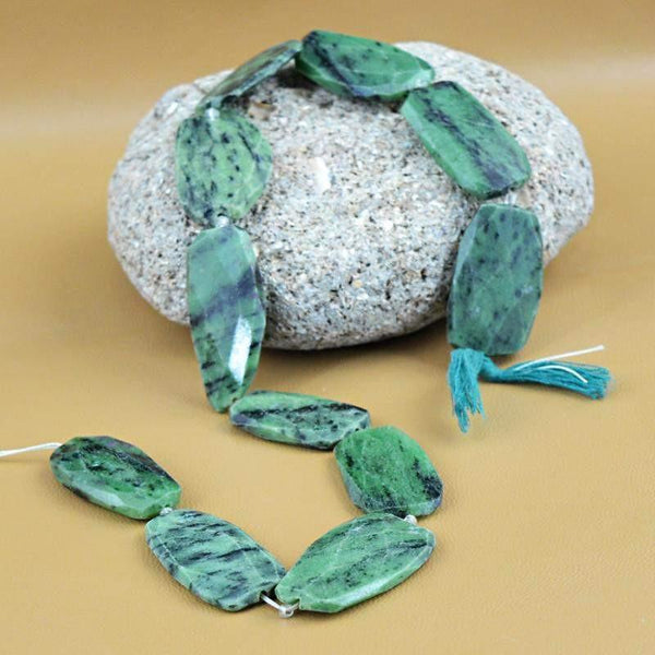 gemsmore:Natural Green Ruby Ziosite Faceted Drilled Beads Strand