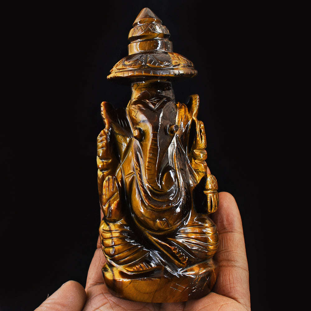 gemsmore:Natural Hand Carved Golden Tiger Eye Ganesha With Throne gemsmore:Natural Hand Carved Golden Tiger Eye Ganesha With Throne