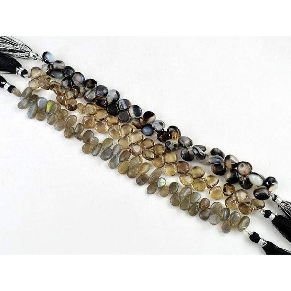 gemsmore:Natural Labradorite, Black Onyx & Smoky Quartz Beads Strands lot