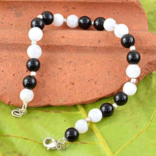 gemsmore:Natural Moonstone & Spinel Round Beads Bracelet gemsmore:Natural Moonstone & Spinel Round Beads Bracelet