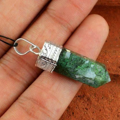 gemsmore:Natural Moss Agate Healing Point Pendant gemsmore:Natural Moss Agate Healing Point Pendant