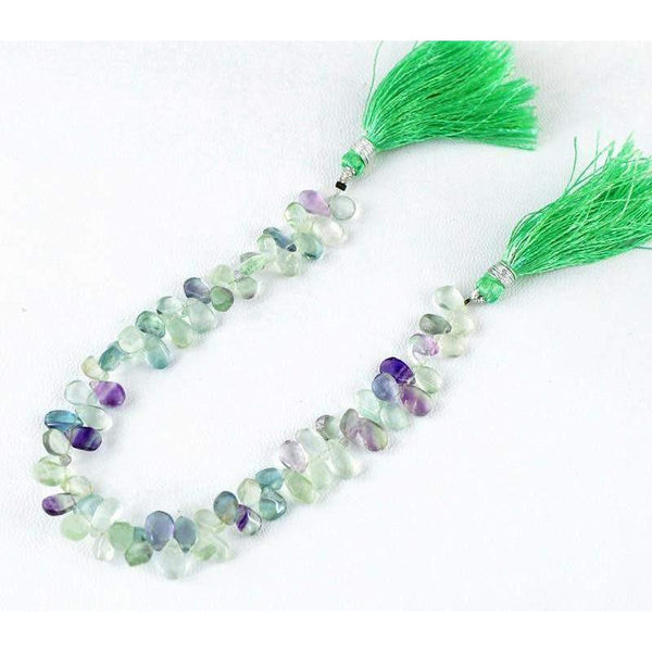 gemsmore:Natural Multicolor Fluorite Untreated Drilled Beads Strand