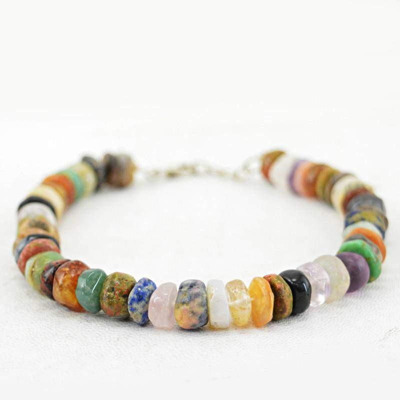 gemsmore:Natural Multicolor Multi Gemstone Bracelet Round Shape Beads gemsmore:Natural Multicolor Multi Gemstone Bracelet Round Shape Beads