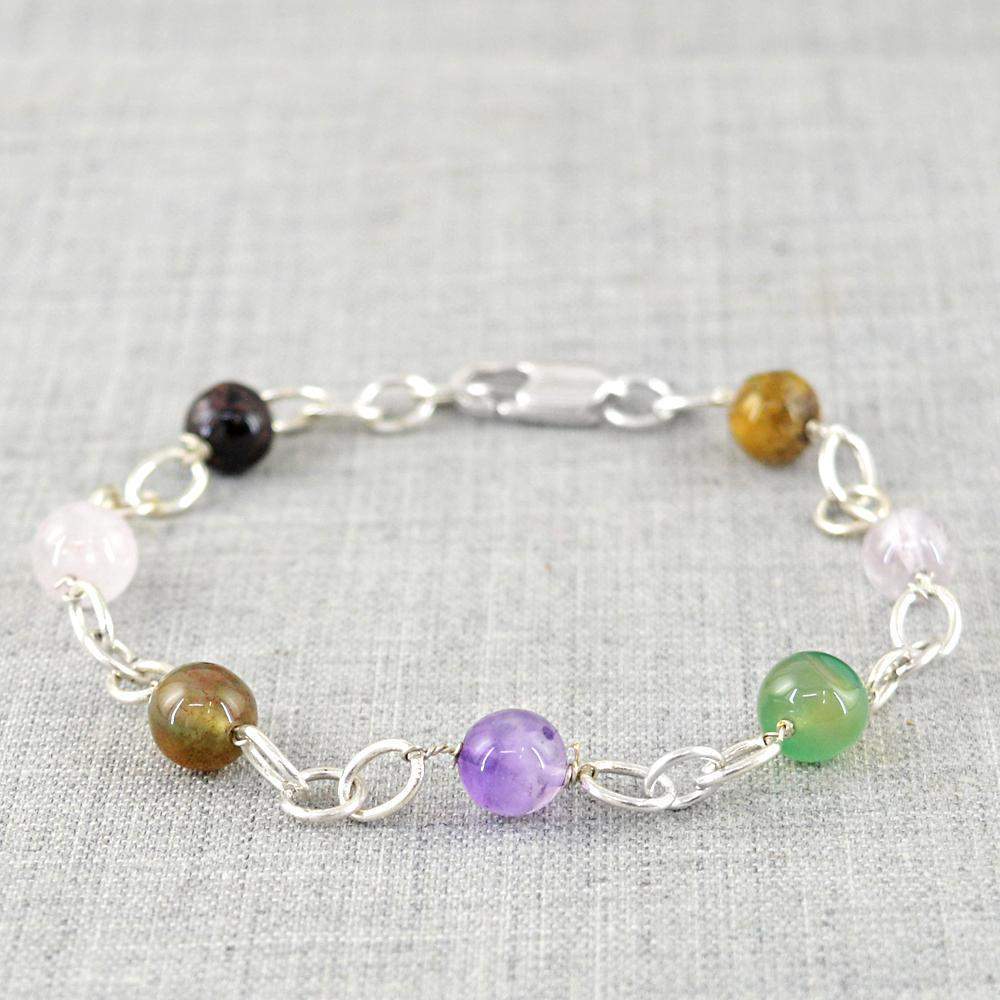 gemsmore:Natural Multicolor Multi Gemstone Bracelet Round Shape Beads gemsmore:Natural Multicolor Multi Gemstone Bracelet Round Shape Beads