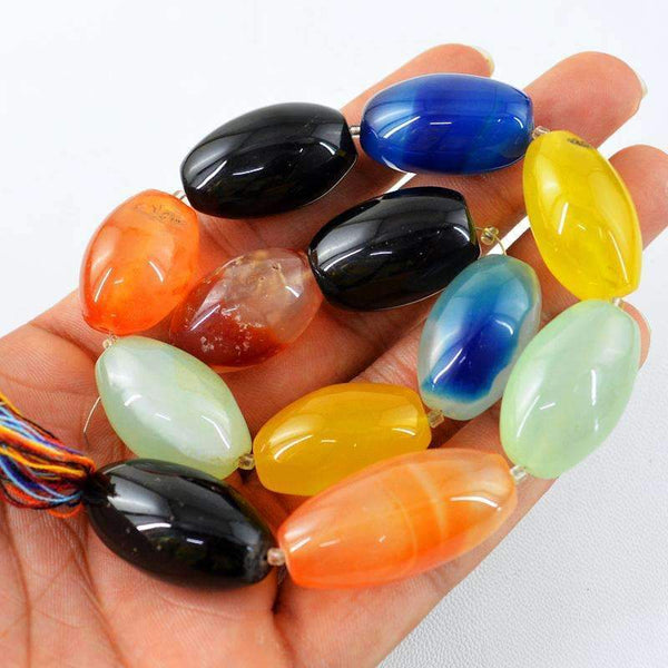 gemsmore:Natural Multicolor Onyx Drilled Beads Strand