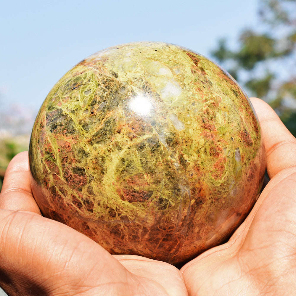 gemsmore:Natural Museum Size  - Blood Green Unakite Carved Crystal Healing Sphere gemsmore:Natural Museum Size  - Blood Green Unakite Carved Crystal Healing Sphere