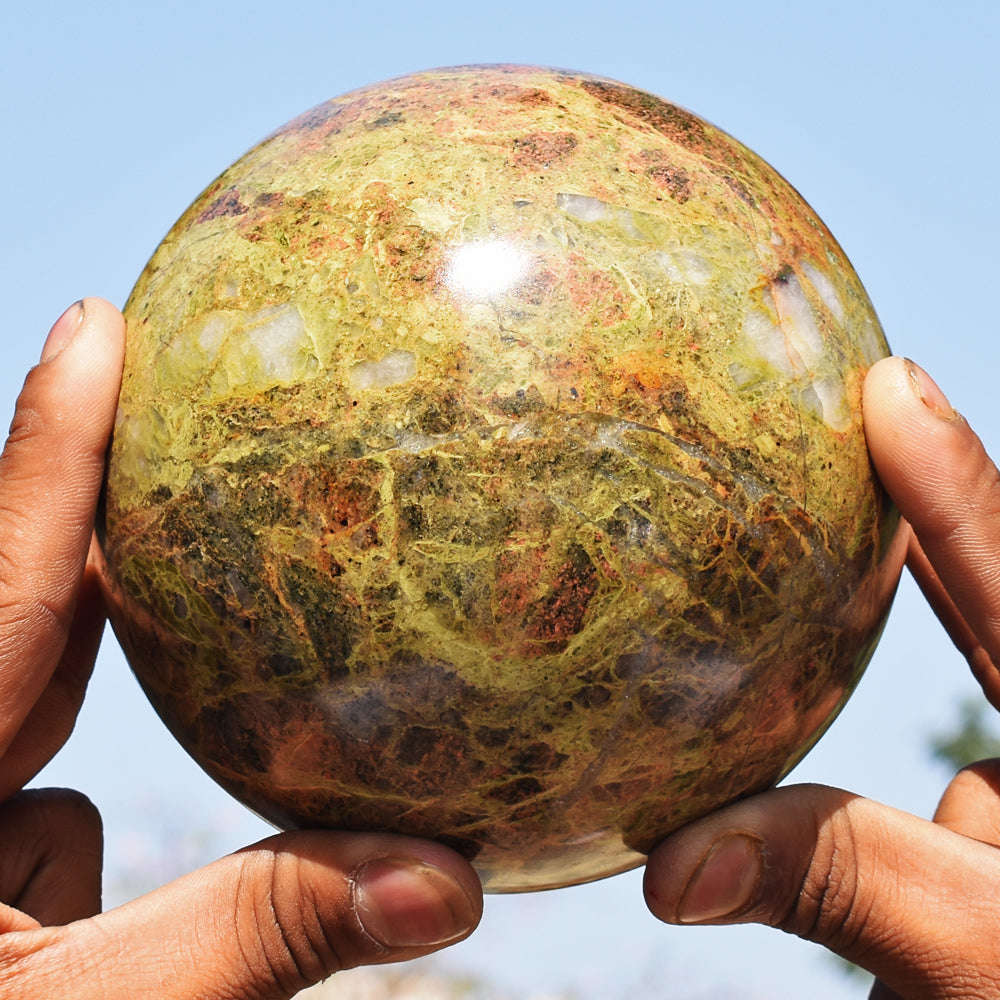 gemsmore:Natural Museum Size  - Blood Green Unakite Carved Crystal Healing Sphere gemsmore:Natural Museum Size  - Blood Green Unakite Carved Crystal Healing Sphere