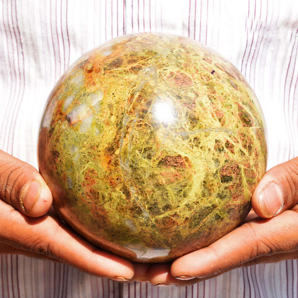 gemsmore:Natural Museum Size  - Blood Green Unakite Carved Crystal Healing Sphere gemsmore:Natural Museum Size  - Blood Green Unakite Carved Crystal Healing Sphere