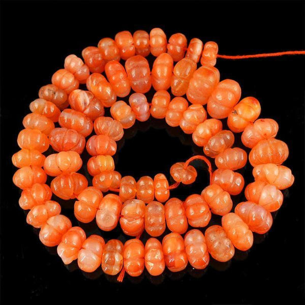 gemsmore:Natural Orange Carnelian Round Carved Beads Strand