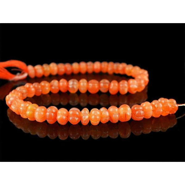 gemsmore:Natural Orange Carnelian Round Carved Beads Strand