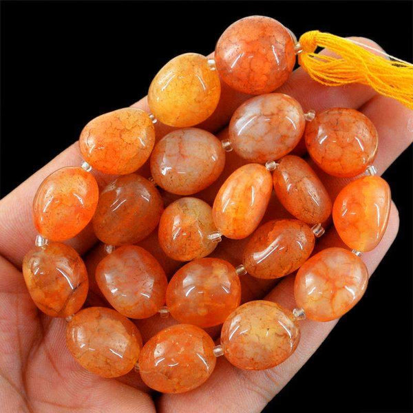 gemsmore:Natural Orange Onyx Drilled Beads Strand