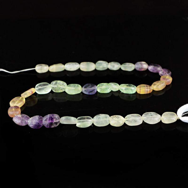 gemsmore:Natural Oval Shape Multicolor Fluorite Untreated Beads Strand