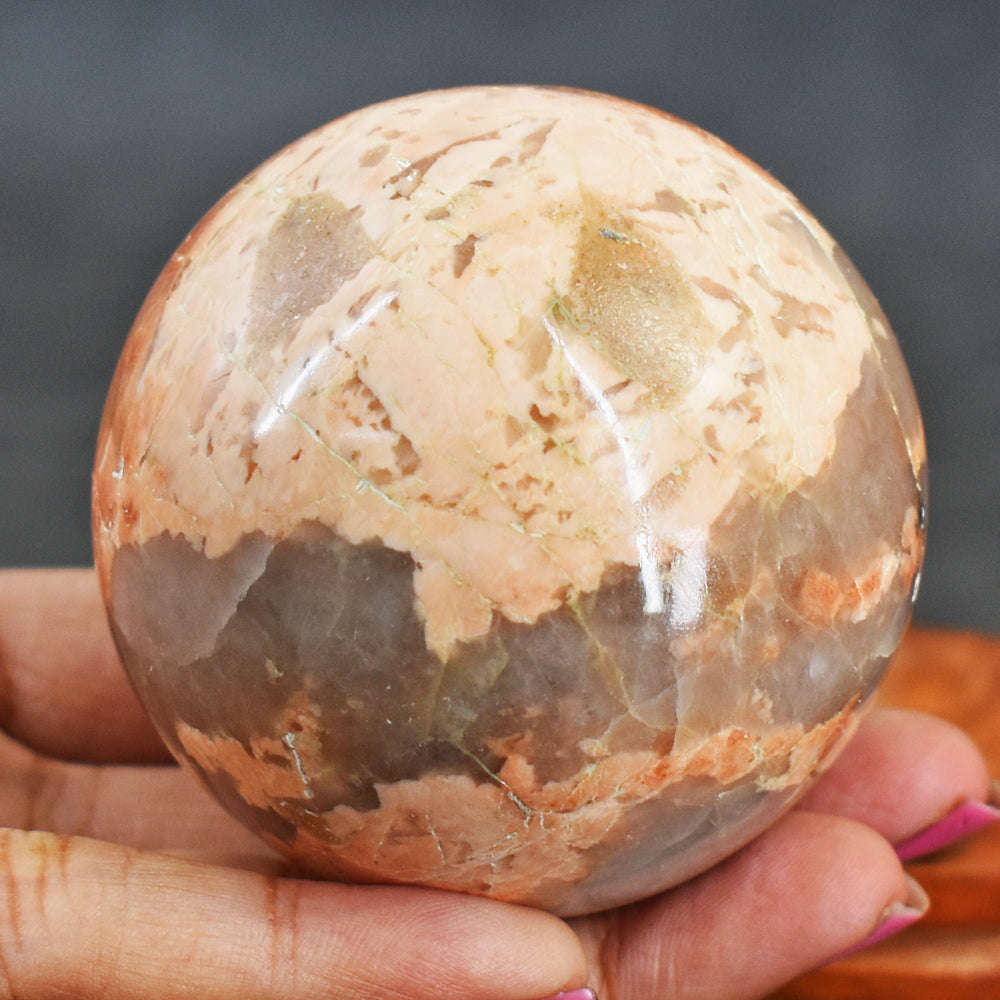 gemsmore:Natural Peach Moonstone Hand Carved Healing Sphere Gemstone gemsmore:Natural Peach Moonstone Hand Carved Healing Sphere Gemstone