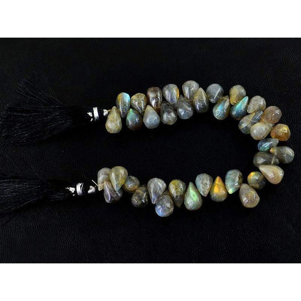 gemsmore:Natural Pear Shape Golden Flash Labradorite Beads Strand