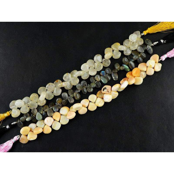gemsmore:Natural Pink Australian Opal , Rutile Quartz & Labradorite Beads Strands
