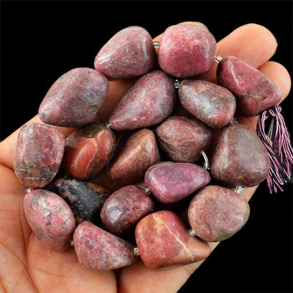 gemsmore:Natural Pink Rhodonite Beads Strand - Drilled