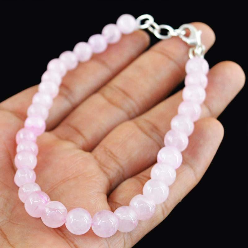 gemsmore:Natural Pink Rose Quartz Bracelet Round Shape Beads gemsmore:Natural Pink Rose Quartz Bracelet Round Shape Beads