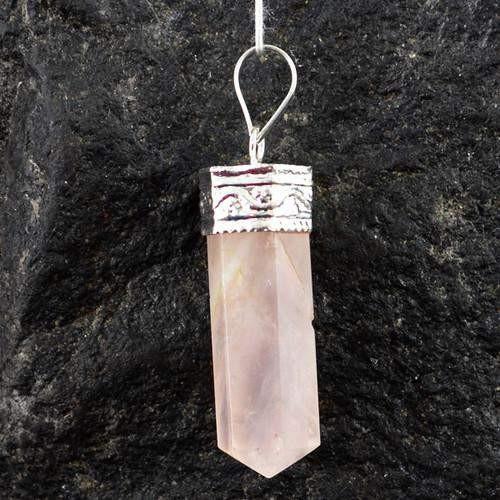 gemsmore:Natural Pink Rose Quartz Healing Point Pendant gemsmore:Natural Pink Rose Quartz Healing Point Pendant