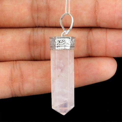 gemsmore:Natural Pink Rose Quartz Healing Point Pendant gemsmore:Natural Pink Rose Quartz Healing Point Pendant