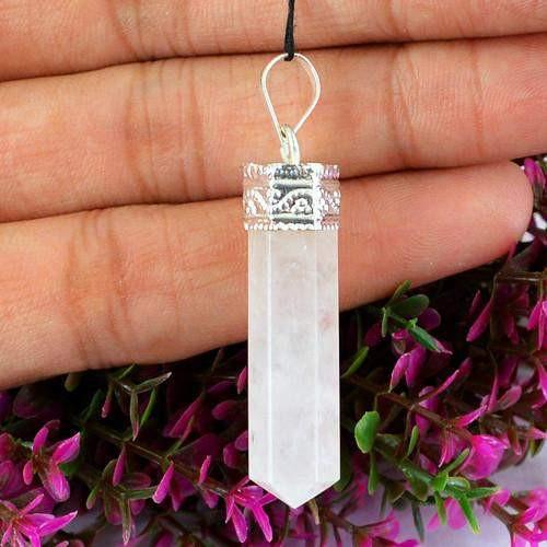 gemsmore:Natural Pink Rose Quartz Healing Point Pendant gemsmore:Natural Pink Rose Quartz Healing Point Pendant