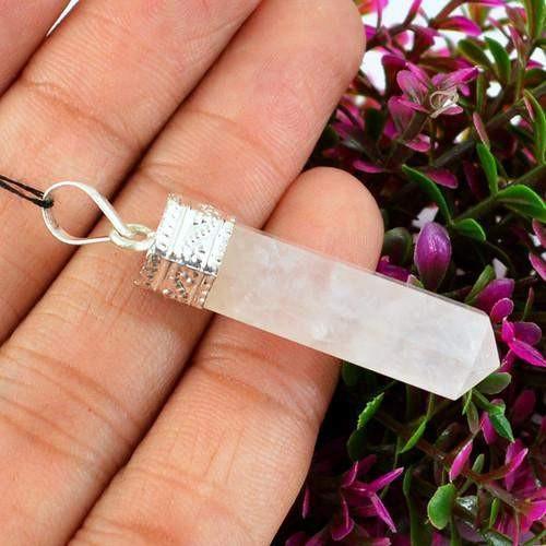 gemsmore:Natural Pink Rose Quartz Healing Point Pendant gemsmore:Natural Pink Rose Quartz Healing Point Pendant