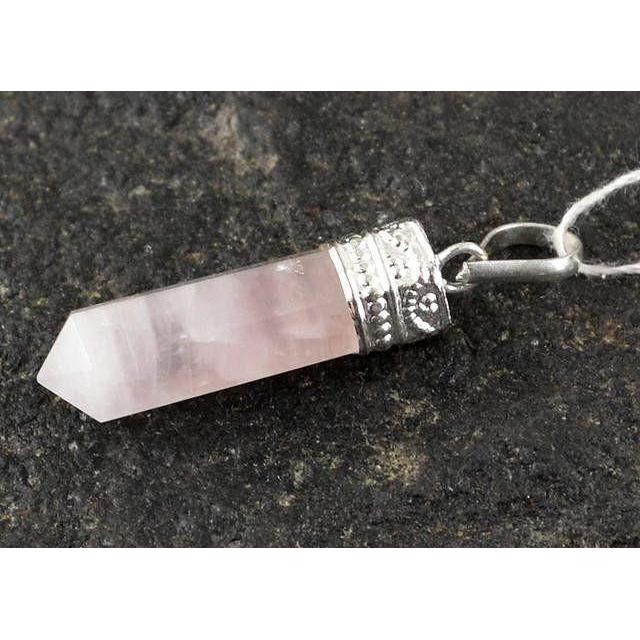 gemsmore:Natural Pink Rose Quartz Healing Point Pendant gemsmore:Natural Pink Rose Quartz Healing Point Pendant