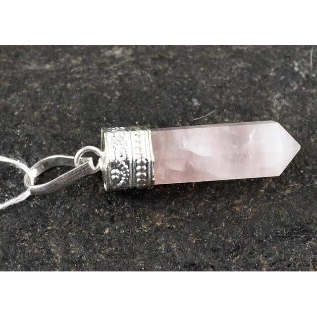 gemsmore:Natural Pink Rose Quartz Healing Point Pendant gemsmore:Natural Pink Rose Quartz Healing Point Pendant