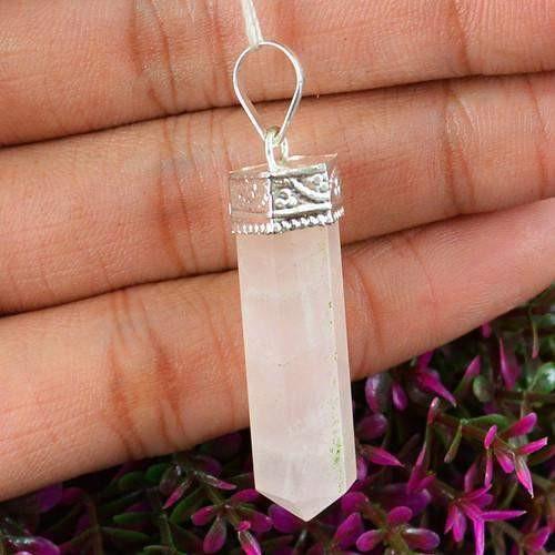 gemsmore:Natural Pink Rose Quartz Healing Point Pendant gemsmore:Natural Pink Rose Quartz Healing Point Pendant