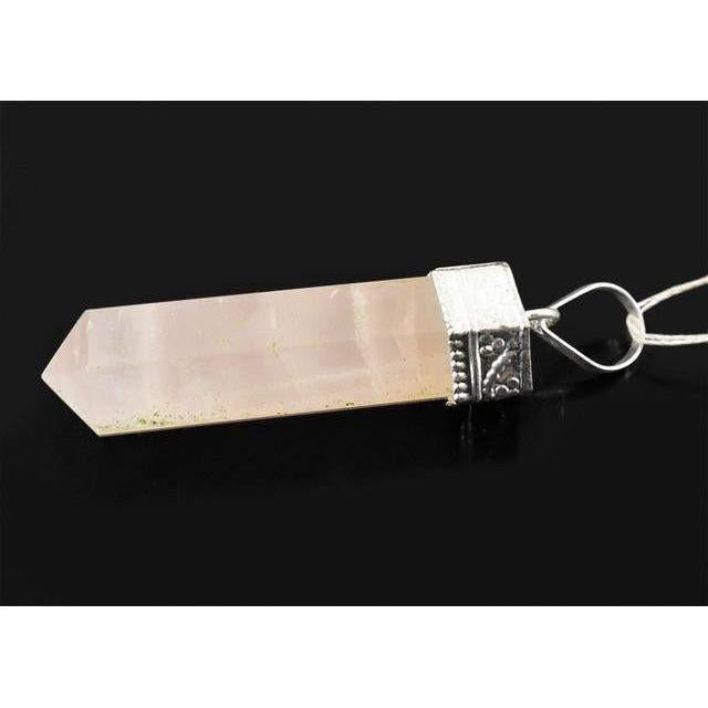 gemsmore:Natural Pink Rose Quartz Healing Point Pendant gemsmore:Natural Pink Rose Quartz Healing Point Pendant
