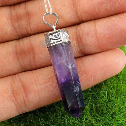gemsmore:Natural Purple Amethyst Healing Point Pendant gemsmore:Natural Purple Amethyst Healing Point Pendant