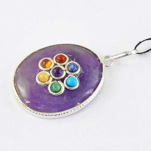 gemsmore:Natural Purple Amethyst Seven Chakra Healing Pendant gemsmore:Natural Purple Amethyst Seven Chakra Healing Pendant