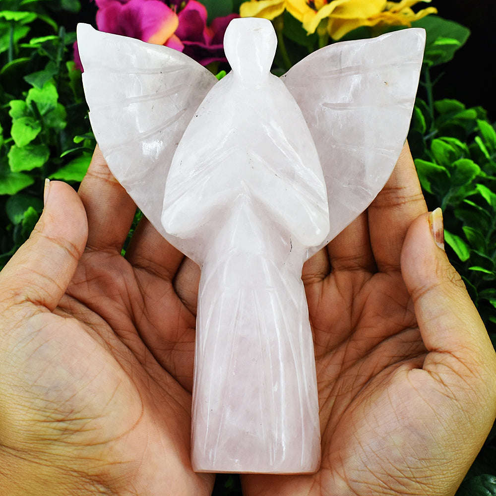 gemsmore:Natural Rose Quartz Hand Carved Healing Praying Angel gemsmore:Natural Rose Quartz Hand Carved Healing Praying Angel