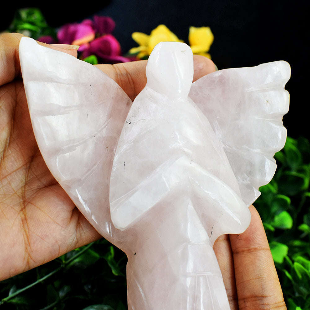 gemsmore:Natural Rose Quartz Hand Carved Healing Praying Angel gemsmore:Natural Rose Quartz Hand Carved Healing Praying Angel