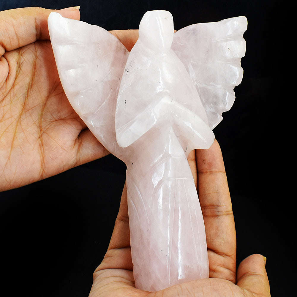 gemsmore:Natural Rose Quartz Hand Carved Healing Praying Angel gemsmore:Natural Rose Quartz Hand Carved Healing Praying Angel