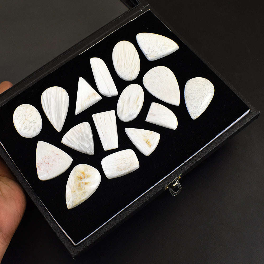 gemsmore:Natural Scolecite Untreated Gemstone Cabochon Lot gemsmore:Natural Scolecite Untreated Gemstone Cabochon Lot