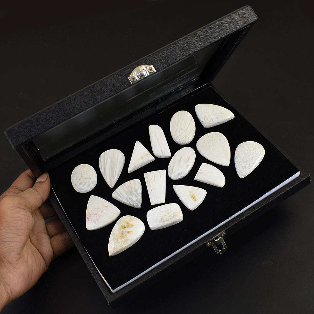 gemsmore:Natural Scolecite Untreated Gemstone Cabochon Lot gemsmore:Natural Scolecite Untreated Gemstone Cabochon Lot