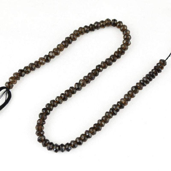 gemsmore:Natural Smoky Quartz Drilled Beads Strand Round Shape Faceted