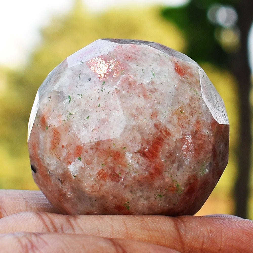gemsmore:Natural Sunstone Checkers Cut Hand Carved Healing Crystal  Sphere gemsmore:Natural Sunstone Checkers Cut Hand Carved Healing Crystal  Sphere