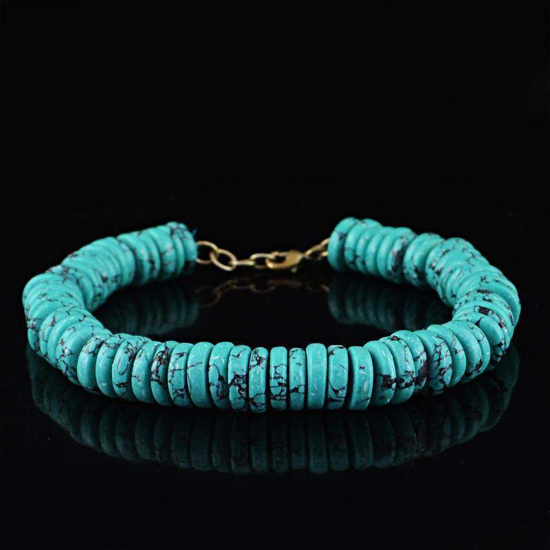 gemsmore:Natural Turquoise Bracelet Round Shape Beads gemsmore:Natural Turquoise Bracelet Round Shape Beads