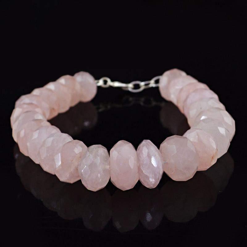 gemsmore:Natural Untreated Pink Rose Quartz Bracelet Round Faceted Beads gemsmore:Natural Untreated Pink Rose Quartz Bracelet Round Faceted Beads