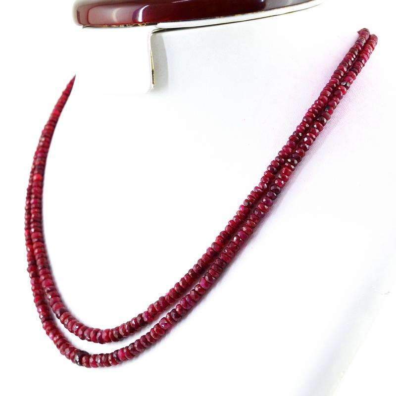 gemsmore:Natural Untreated Ruby Necklace 2 Line Faceted Untreated Beads gemsmore:Natural Untreated Ruby Necklace 2 Line Faceted Untreated Beads