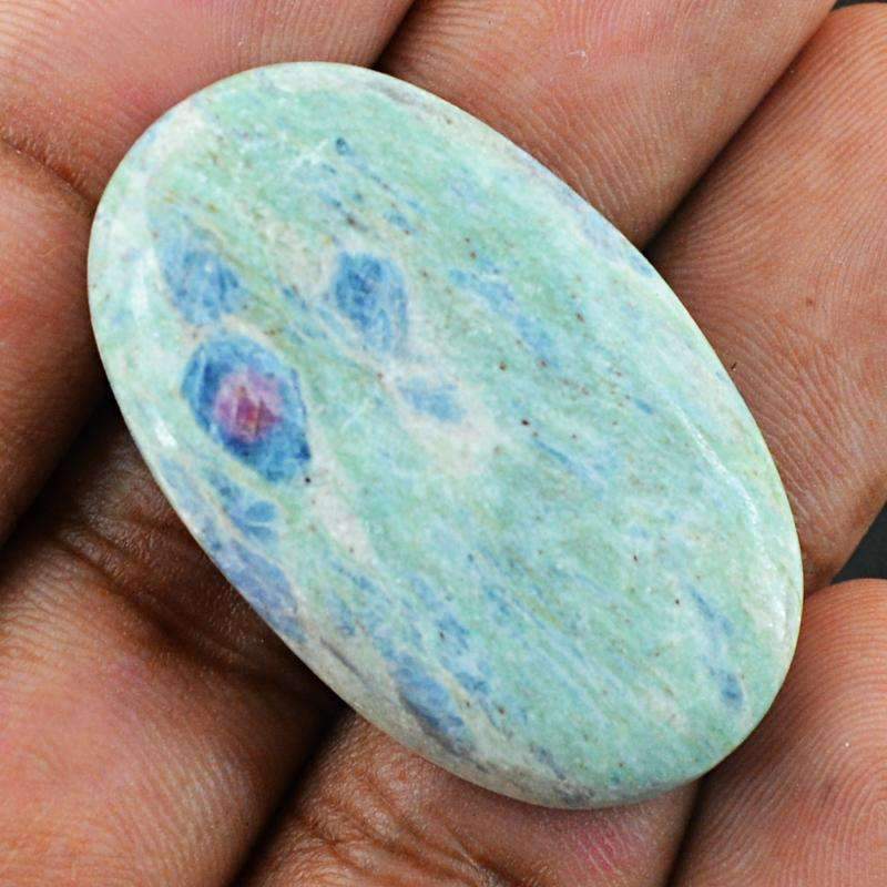 gemsmore:Natural Untreated Ruby Ziosite Gemstone - Oval Shape gemsmore:Natural Untreated Ruby Ziosite Gemstone - Oval Shape