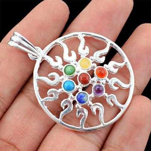 gemsmore:Natural Untreated Seven Chakra Healing Pendant gemsmore:Natural Untreated Seven Chakra Healing Pendant