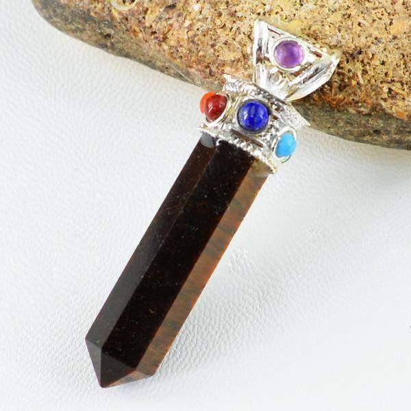 gemsmore:Natural Untreated Tiger Eye Seven Chakra Healing Point Pendant gemsmore:Natural Untreated Tiger Eye Seven Chakra Healing Point Pendant