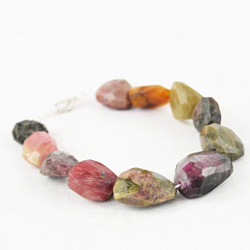 gemsmore:Natural Untreated Watermelon Tourmaline Bracelet Faceted Beads gemsmore:Natural Untreated Watermelon Tourmaline Bracelet Faceted Beads