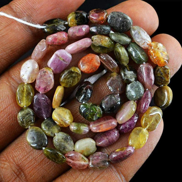 gemsmore:NAtural Watermelon Tourmaline Drilled Beads Strand