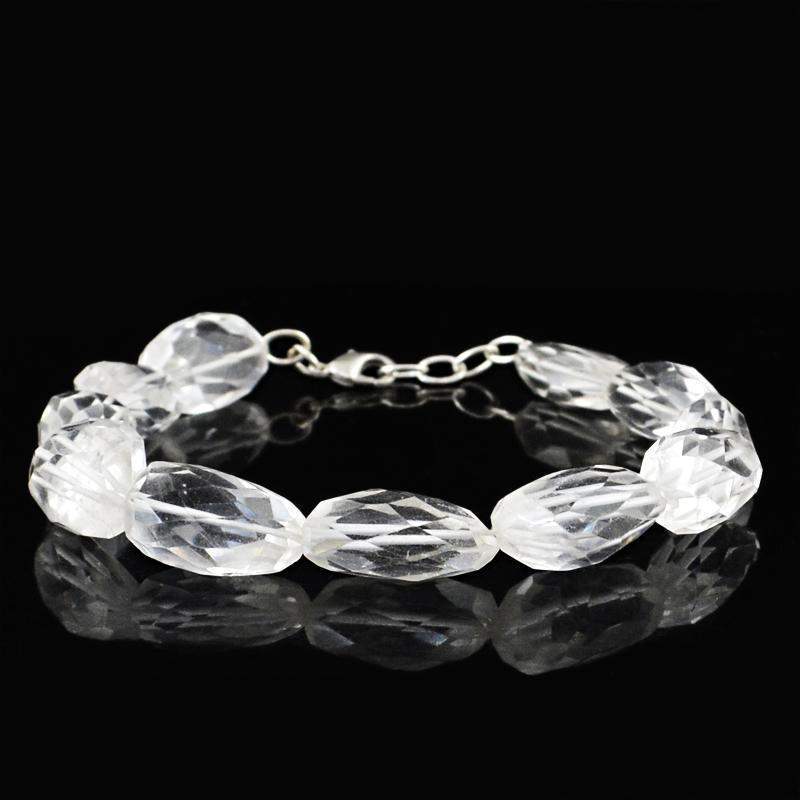 gemsmore:Natural White Quartz Bracelet Faceted Beads gemsmore:Natural White Quartz Bracelet Faceted Beads