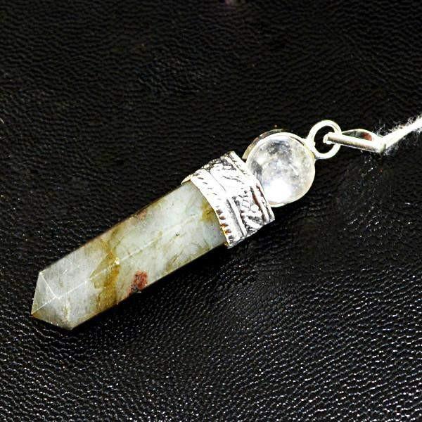 gemsmore:Natural White Quartz & Labradorite Crystal Healing Ball Point Pendant gemsmore:Natural White Quartz & Labradorite Crystal Healing Ball Point Pendant